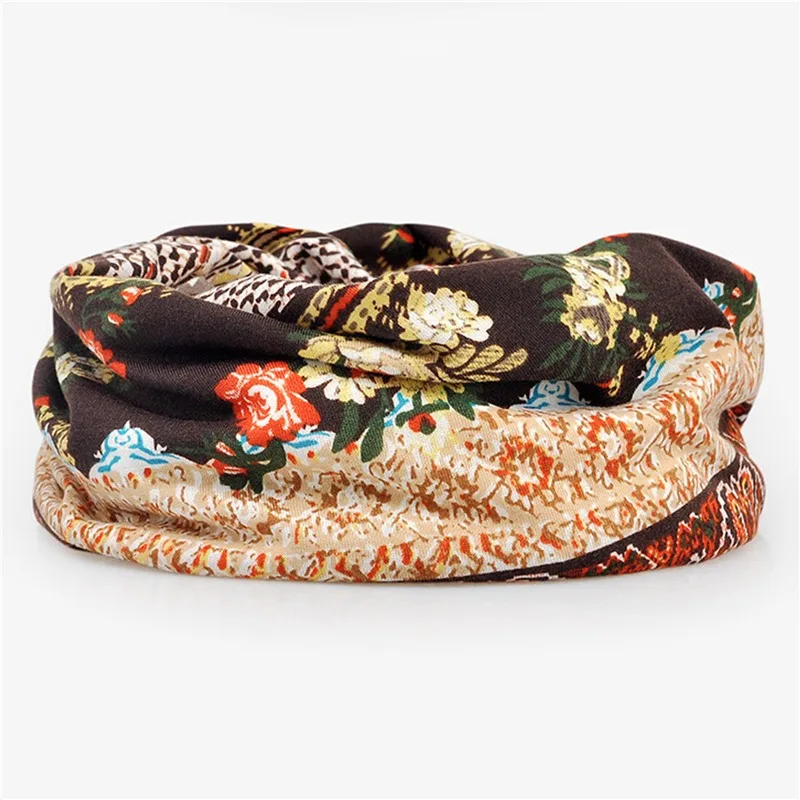 Floral Print Women Hat Scarves Autumn Winter Dual-use Vintage Hats For Women Skullies And Beanies Women Scarf Face Mask