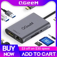 QGeeM 8 In 1 USB C Hub for Macbook Pro USB Hub 3.0 Adapter PD HDMI RJ45 TF SD 3.5mm Aux Type C Hub for iPad Pro Splitter Dock 1