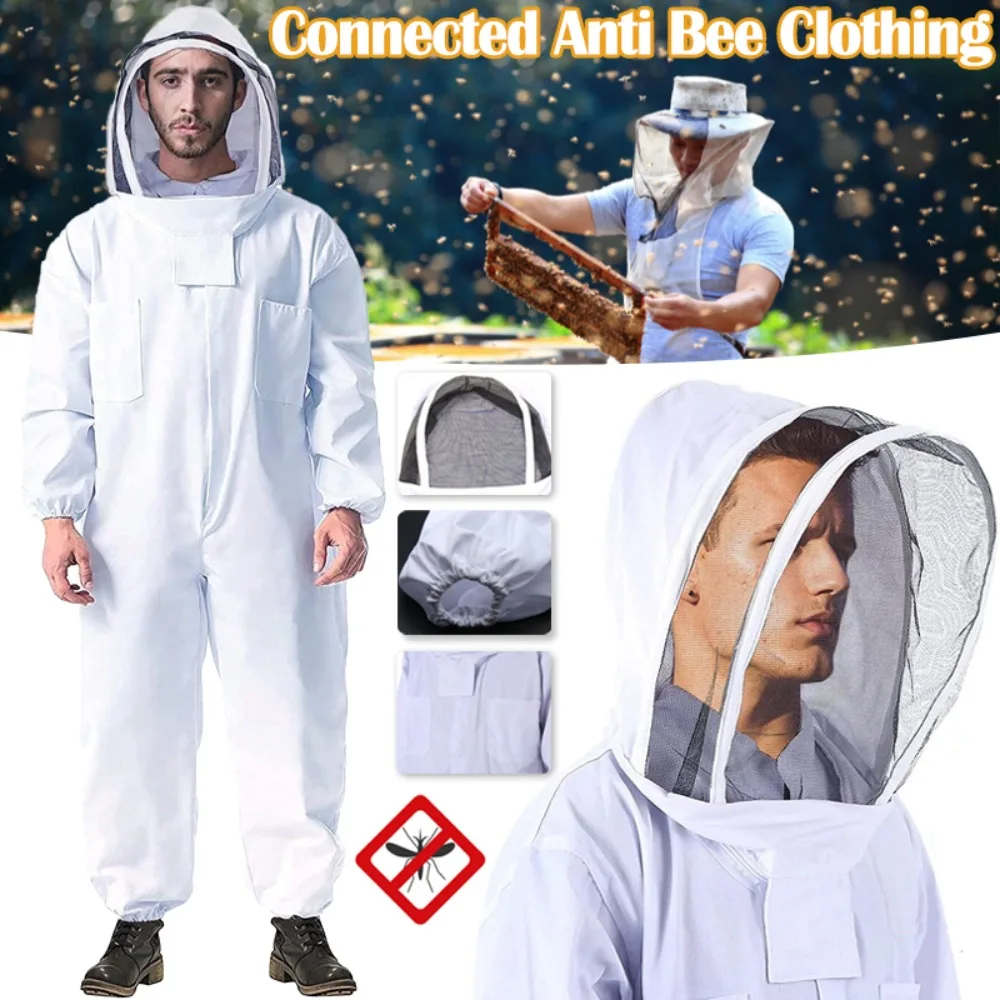 

Beekeeping Clothing White Beeproof Jacket Full Body Hooded Comfortable Breathable Removable Fence Veil Bee Protective Clothing