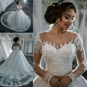 Abito da sposa classico Abito da sposa Manica lunga in fabbrica che vende direttamente la spedizione veloce a buon mercato