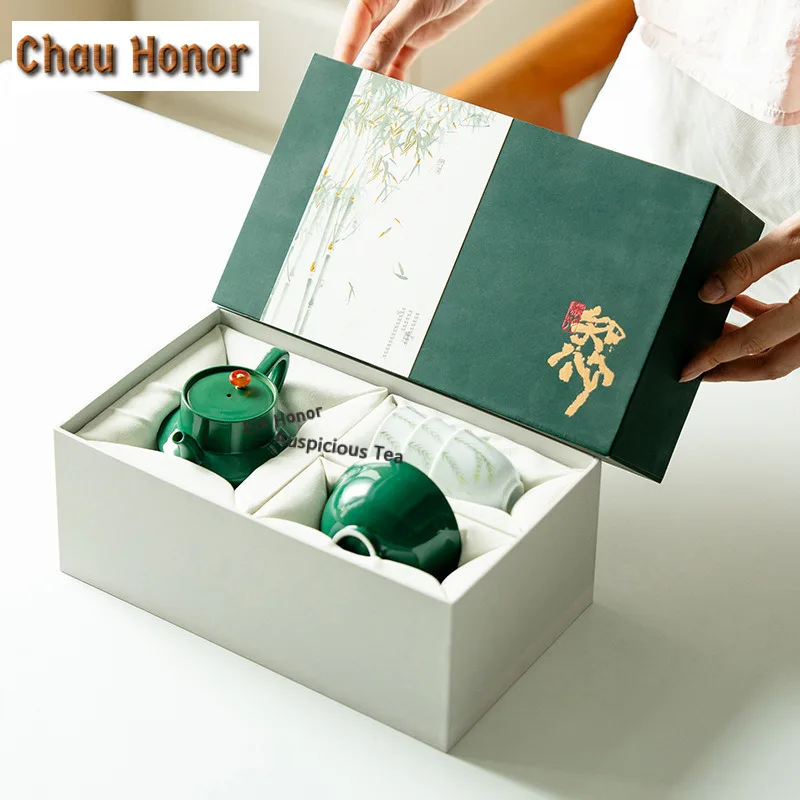 Emerald Green Ceramic Tea Set Complete Set Luxury Tea Ceremony Set Tea Soaking Teapot And Tea Cup Set Drinkware Decoration Gift