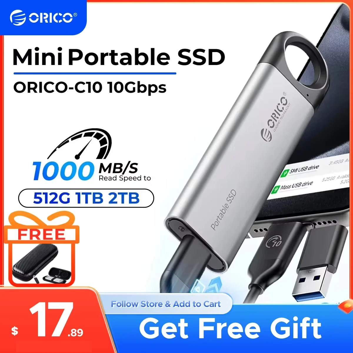 External Hard Drive 1TB External SSD Up to 1050MB/S Hanging Hole Design Portable Solid State Drive Storage for Tablets Laptops