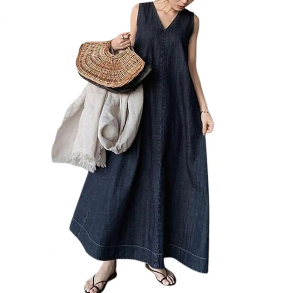 

Solid Color Maxi Dress V-neck Dress Elegant V-neck Maxi Dress Soft A-line Silhouette Ankle-length for Summer Dating Women's
