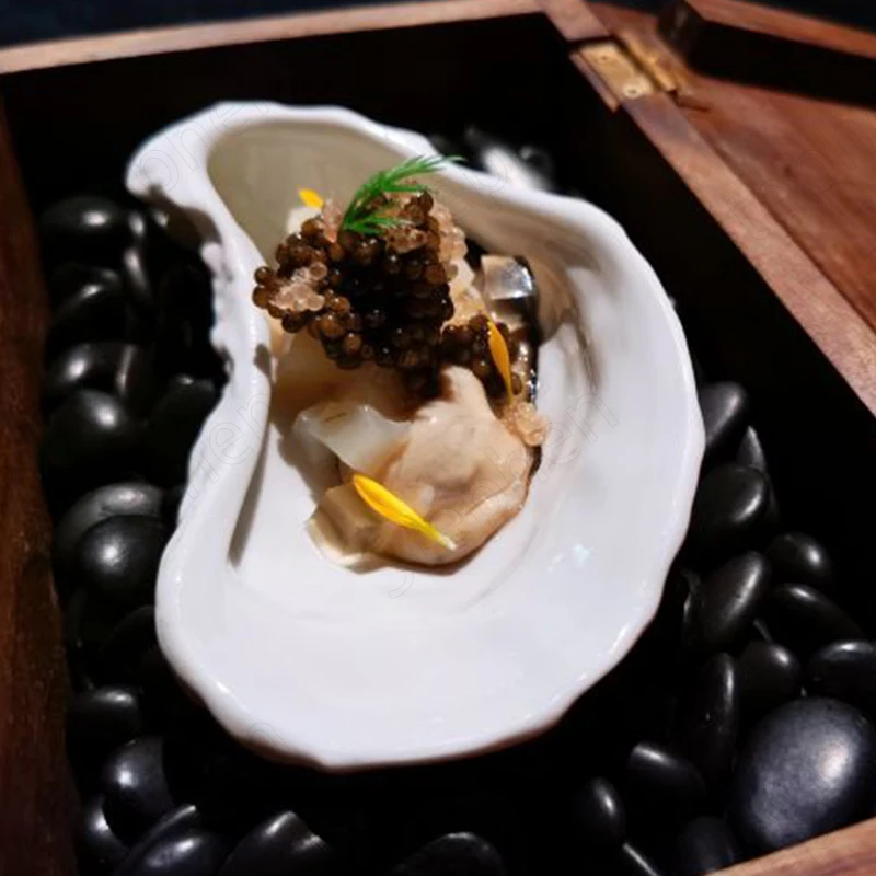 

Creative Oyster Shell Ceramic Plate Nordic Modern Special-shaped Molecular Cuisine Dinner Plate French Restaurant Caviar Dishes
