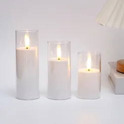 Flameless LED Candle with Remote and Timer - Elegant Clear Acrylic for Weddings, Parties, and Christmas (White - 3pcs - no remote)
