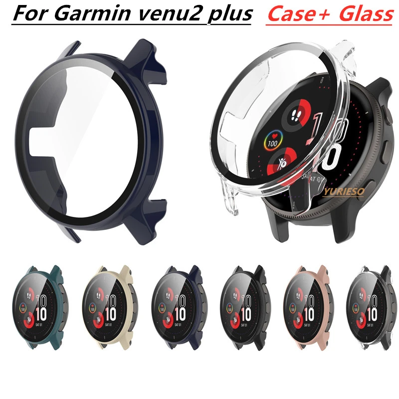 For Garmin Venu 2 Plus Case Full Coverage Protection Shell For Venu2 Plus Screen Protector + Glass Film Hard PC Protective Cover