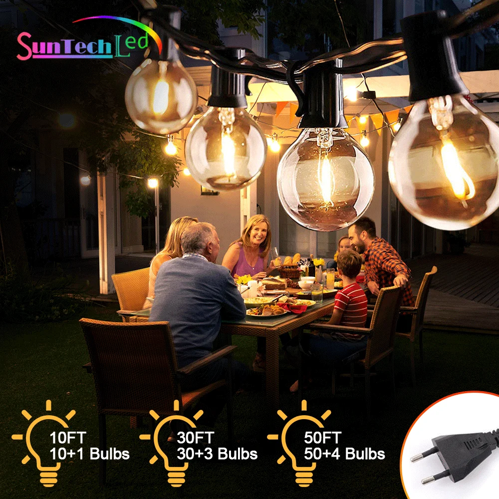 Outdoor String Lights,30FT Globe Patio Lighting G40 Bulbs Waterproof Shatterproof for Backyard Garden Porch Christmas Party solar street light