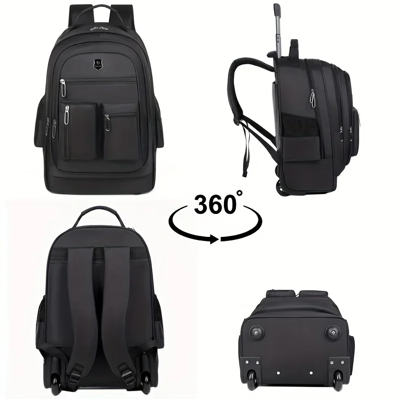Large Capacity Travel Backpack With Wheels, Multi Layer Trolley Luggage Bag, Multifunctional Weekender Overnight Bag Rucksack
