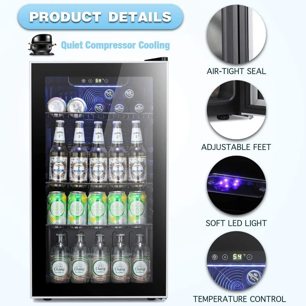Beverage Refrigerator Cooler -120 Can Mini Fridge Glass Door for Soda Beer
