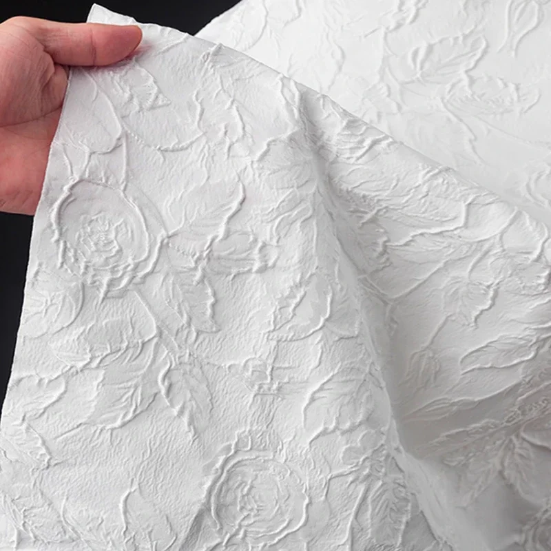 White Rose Jacquard Fabric Dress Jacket Diy Bag Designer Clothing Fabrics Cloth for Sewing Material By The Meter 1
