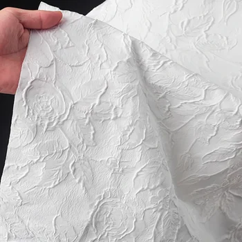 White Rose Jacquard Fabric Dress Jacket Diy Bag Designer Clothing Fabrics Cloth for Sewing Material By The Meter 1