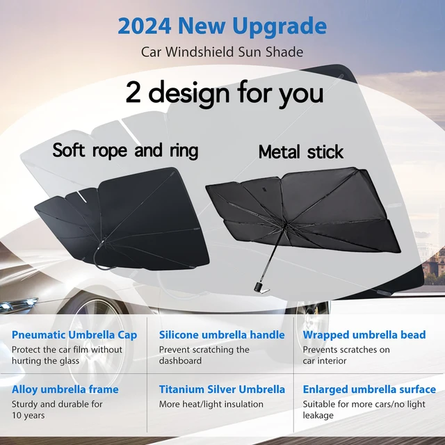 2024 Car Windshield Sun Shade Umbrella Foldable Sunshade Front Window Cover for UV Block Heat Protection Protector Parasol 2