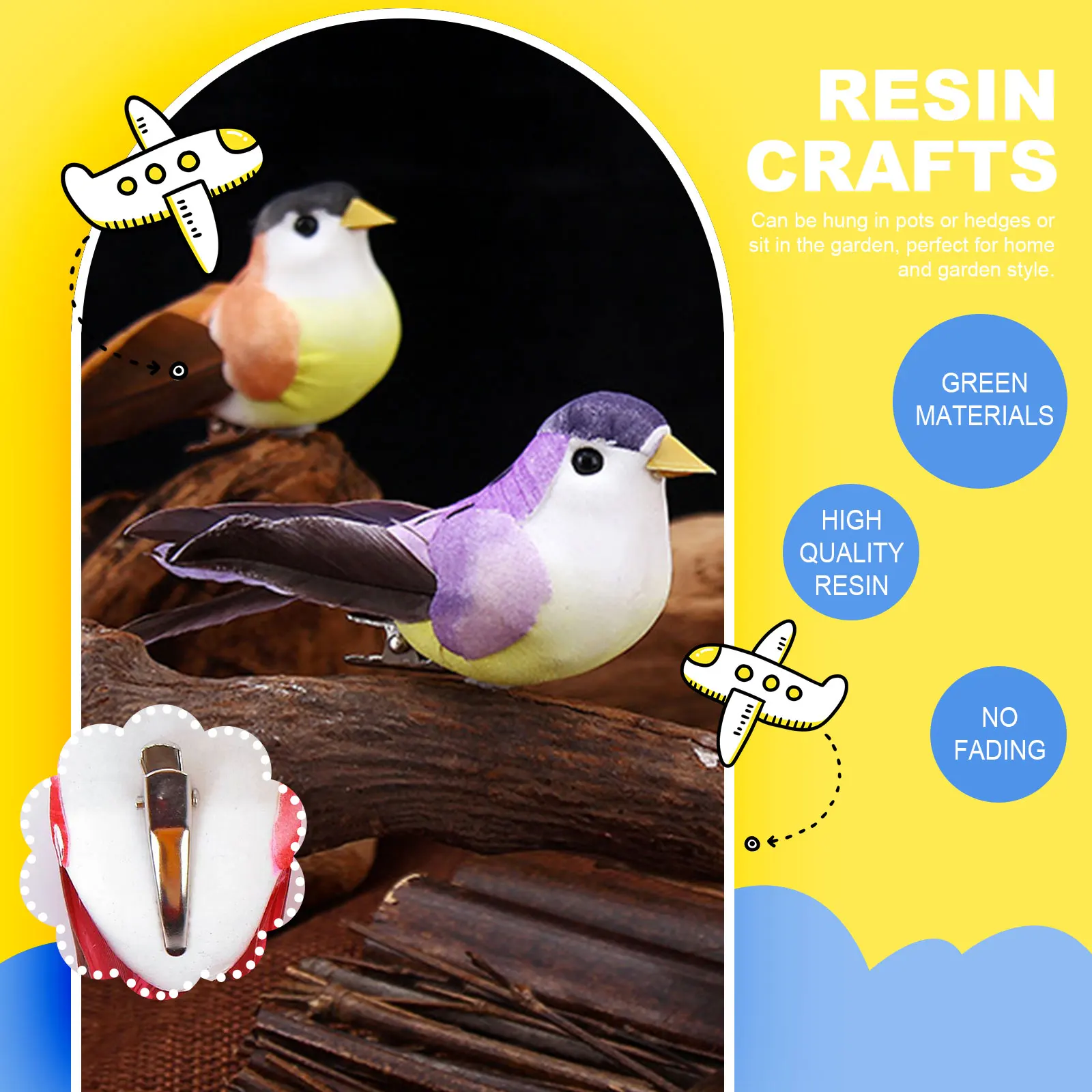 Mini Artificial Foam Bird 12pcs Colourful Artificial Birds Garden Bird Ornaments Mini Sparrow Clip on Ornaments for DIY Crafts