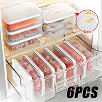 6PCS Thickened Storage Boxes Refrigerator Frozen Meat Dispenser Food Grade Crisper Food Seal Timing Box Kitchen Storage Supplies 1