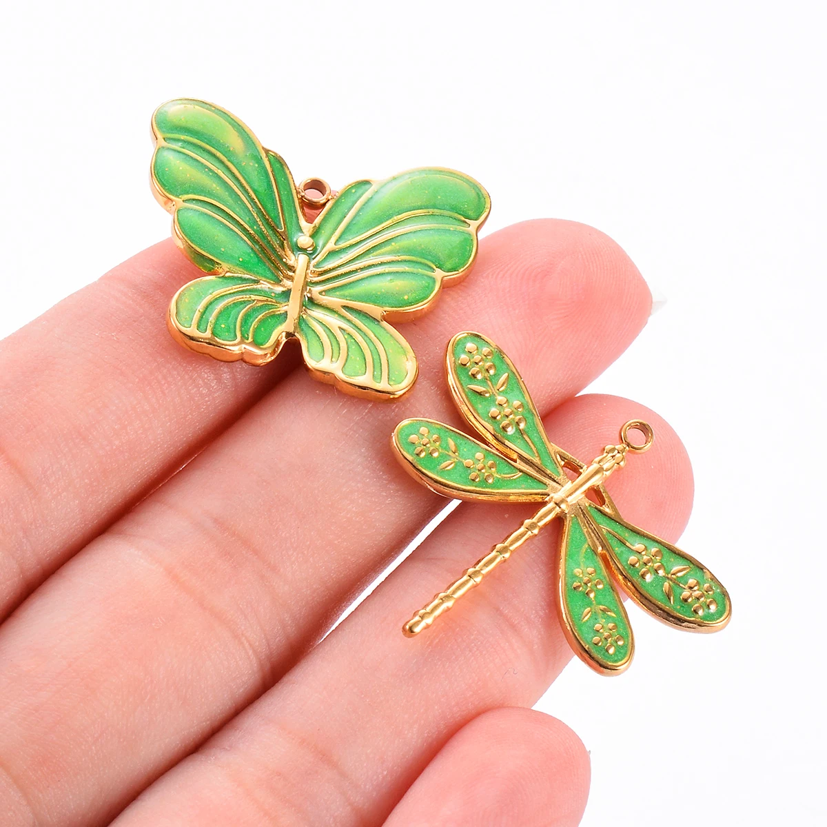 2 Stück Emaille Edelstahl Libelle Schmetterling Charms liefert für DIY hand gefertigte Ohrringe Halskette Schmuck machen Ergebnisse