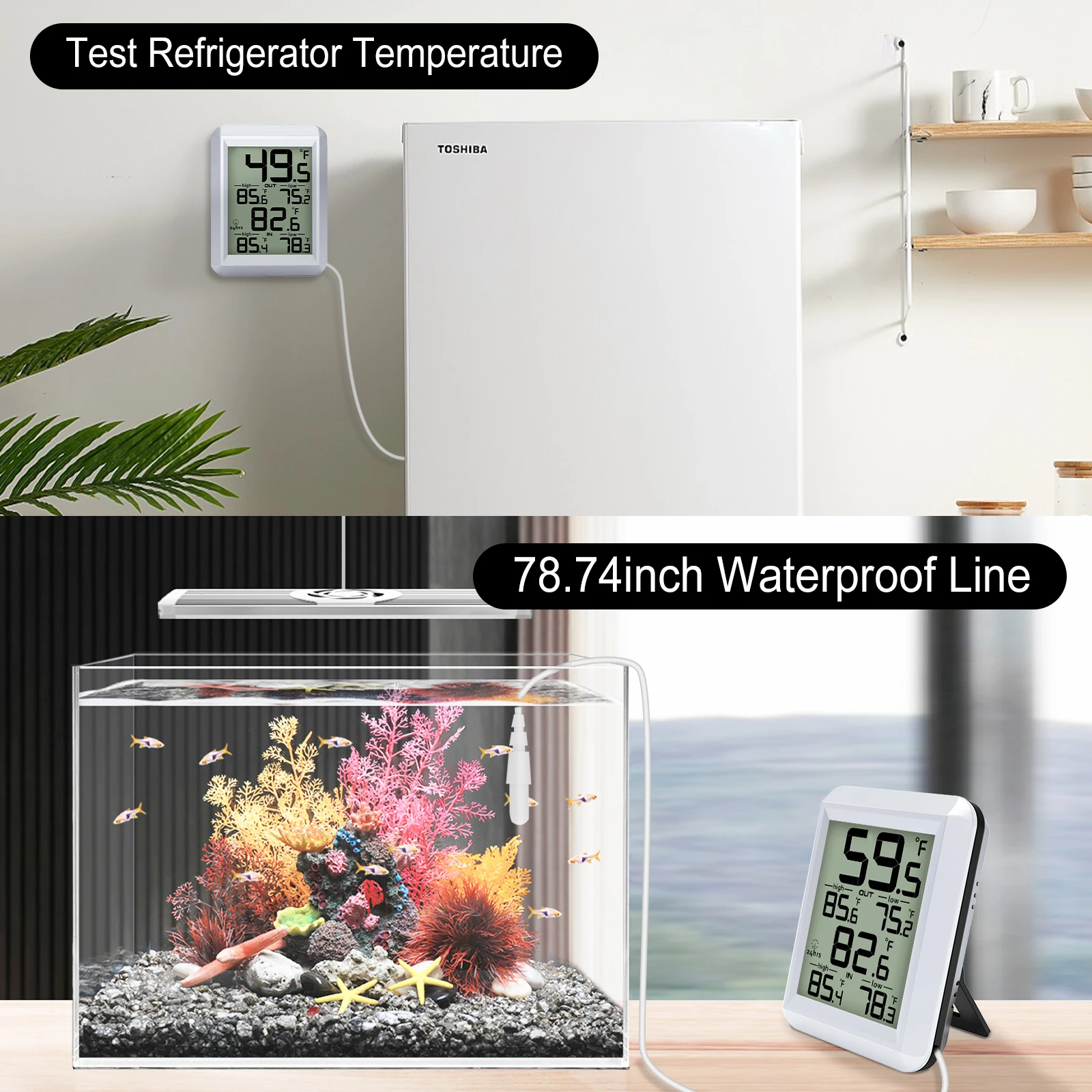 MASTFUYI LCD Digital Temperature Humidity Meter Home Indoor Outdoor Thermometer with Min/Max Record Mini Weather Station