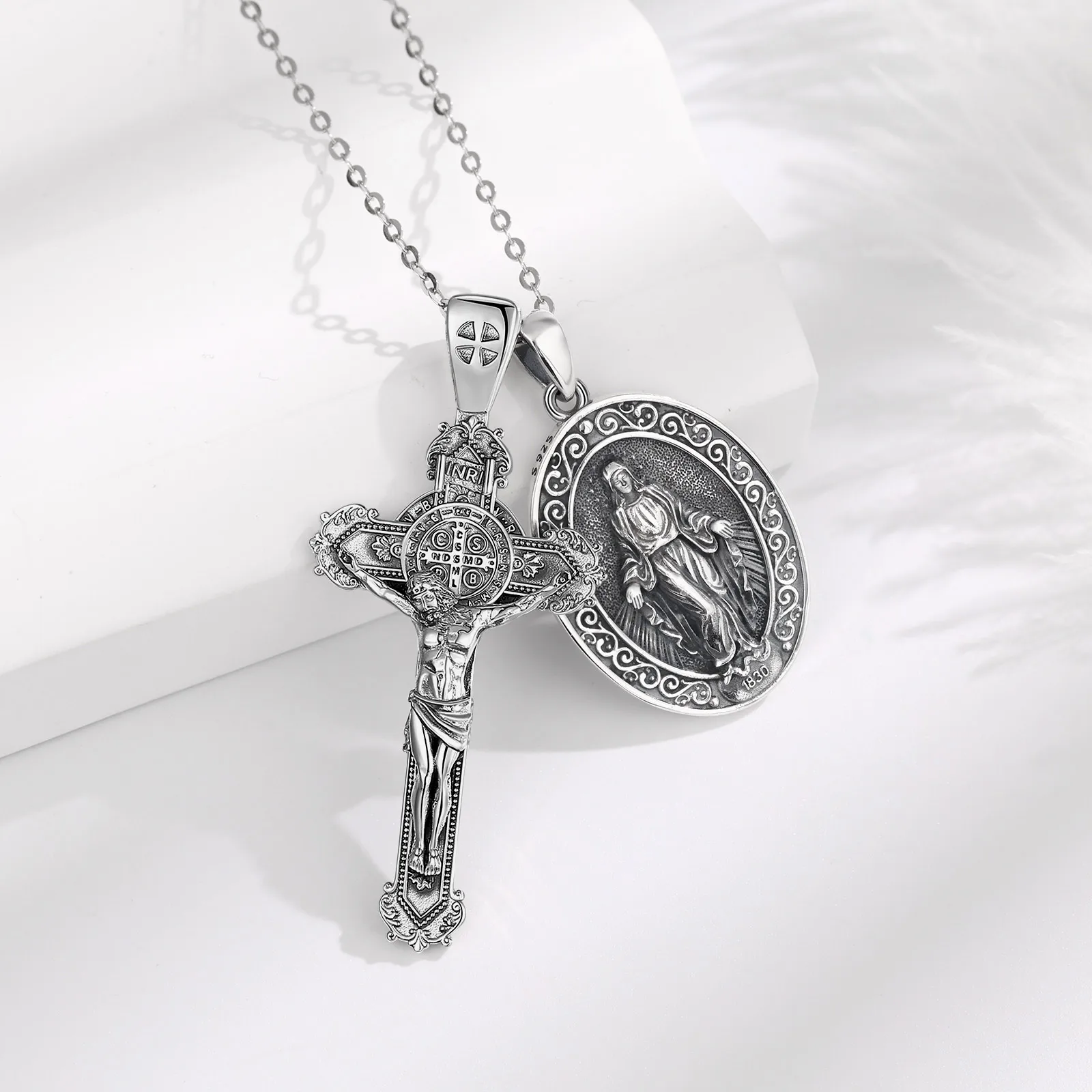 Cross Pendant Mary And Jesus Necklace Gold Jesus Mary Cross