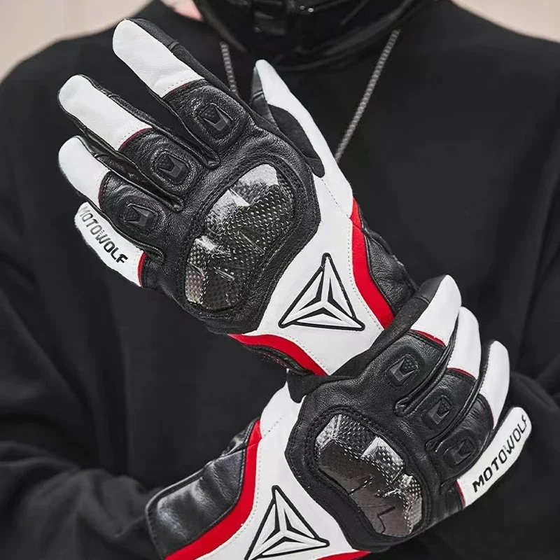 Winter Warm Leather Motorcycle Gloves - Thermal, Rainproof, Windproof, Touchscreen, Carbon Fiber Protection