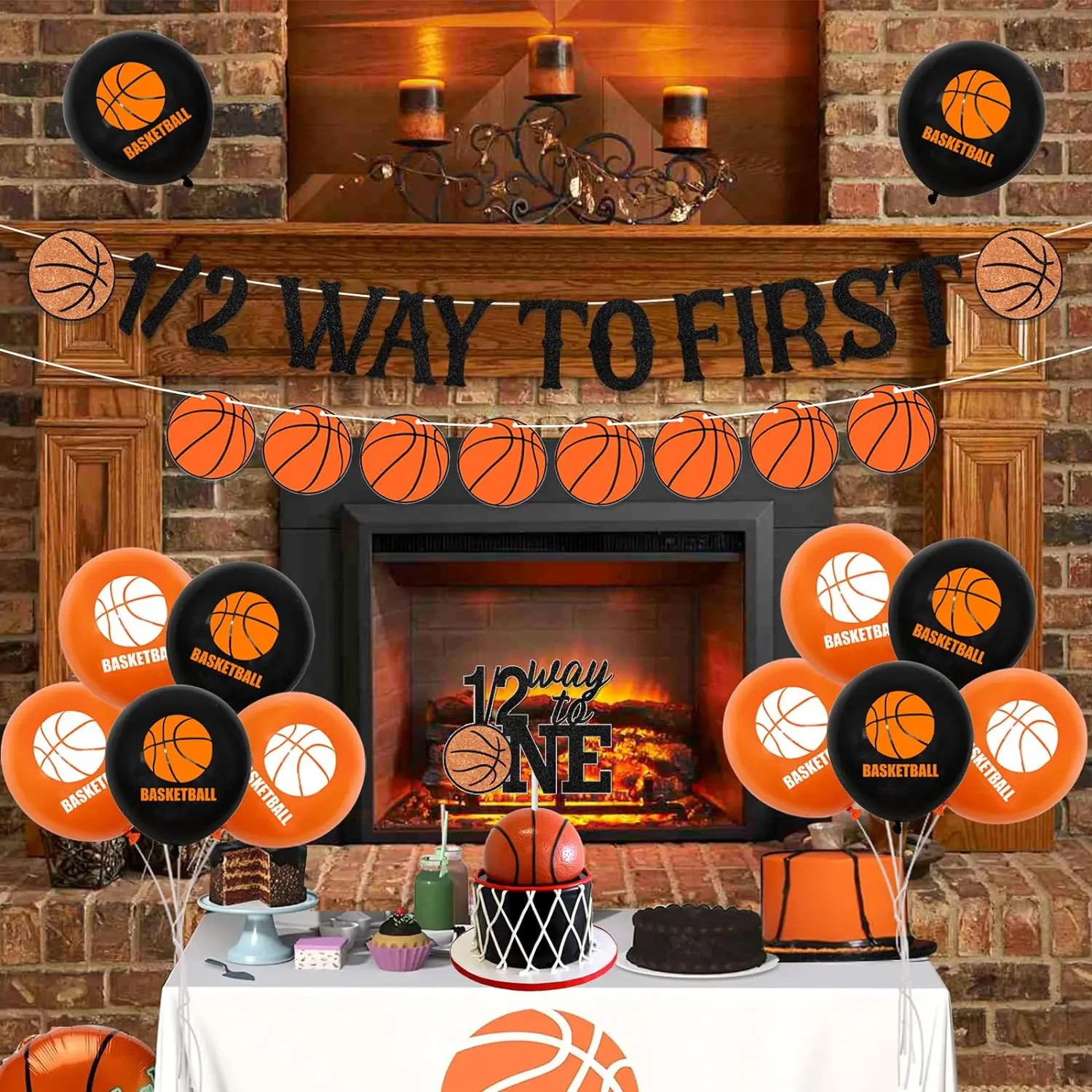 Half Way To One Cake Topper - 6 Months Basketball Birthday Decorations