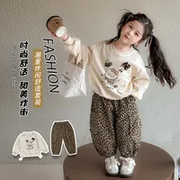 Girl Clothes Set Autumn Kid Sweatshirts Pullover Hello Kitty Top&Leopard Print Pants 2pcs Suit Children Sweet Tracksuits Outfit