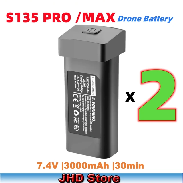 JHD S135 Drone Battery For Original S135 PRO Accessories Parts 3000mAh S135 MAX RC Drone Battery Wholesale Suppliers - S135 2Battery Black