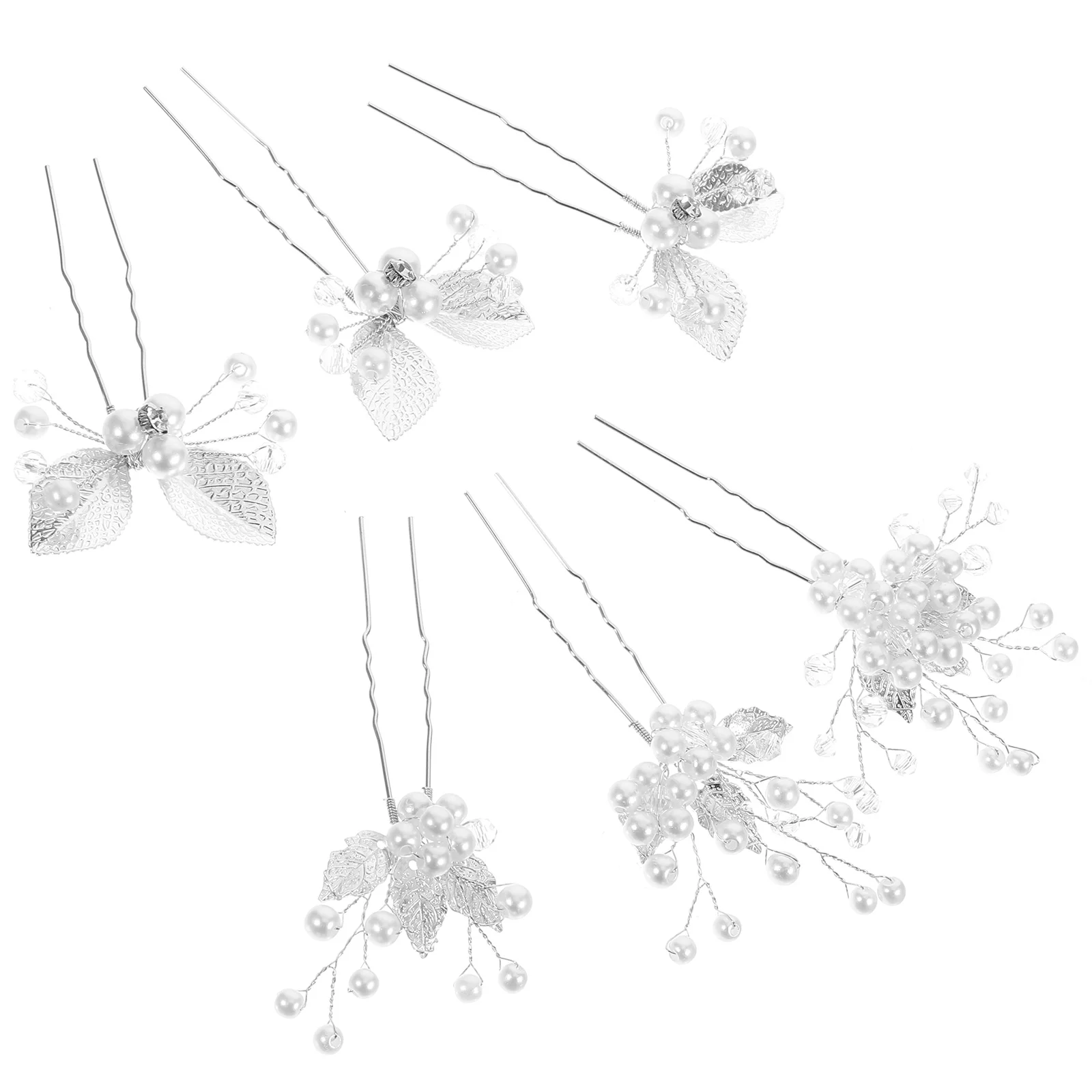 

6 Pcs Tiara Wedding Hair Accessories Pearl Rhinestone Hairpin Women Rhinestones U Shape Metal Miss