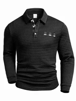Polo carré à carreaux pour hommes, tissu texturé, couleur unie, hauts à manches longues, boutons à carreaux, Patchwork, col Henley 3