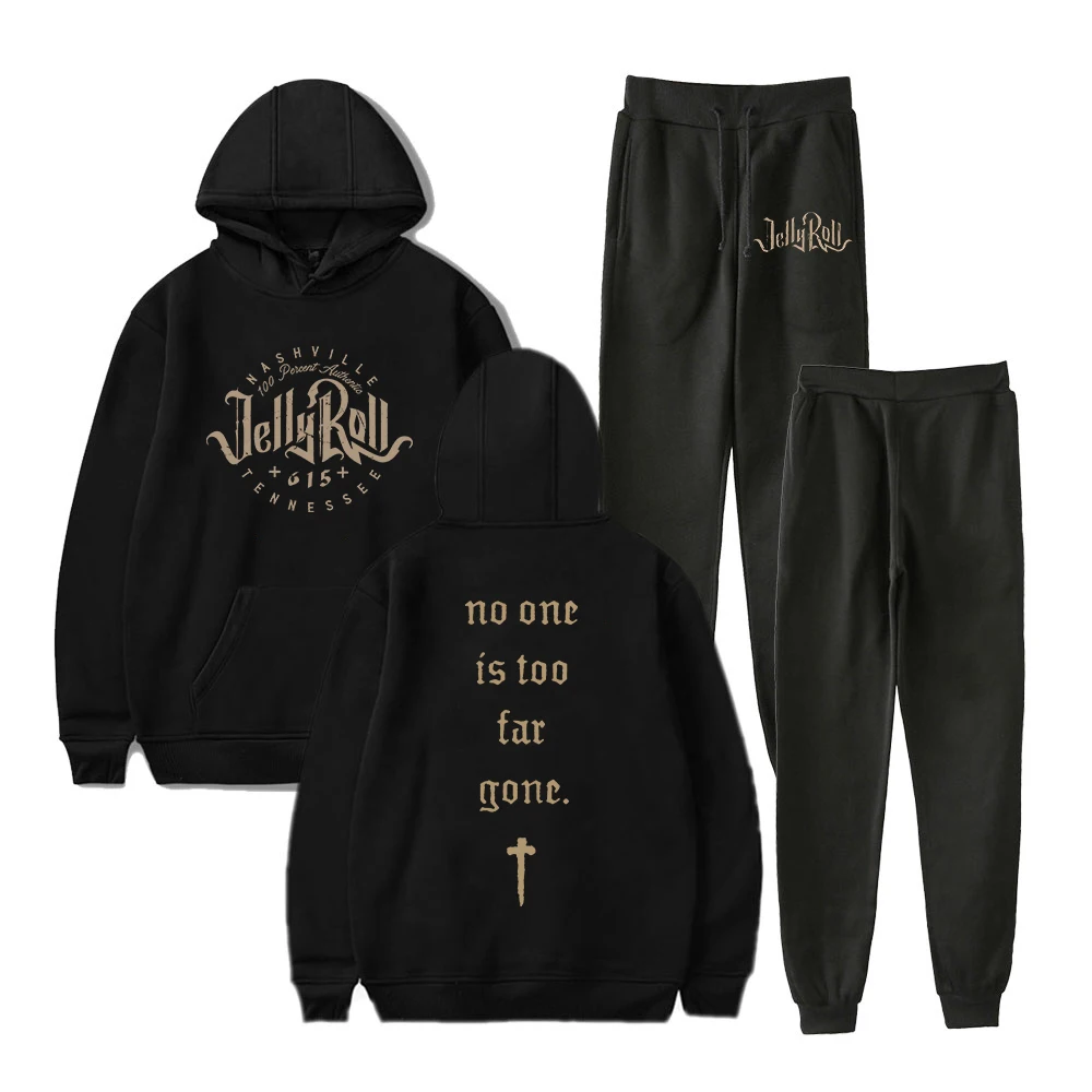 Jelly Roll Logo Pullover Hoodie Jogger Pants Two Piece Set Sweatshirts+Sweatpants  2023 Backroad Baptism Tour Women Men's Set