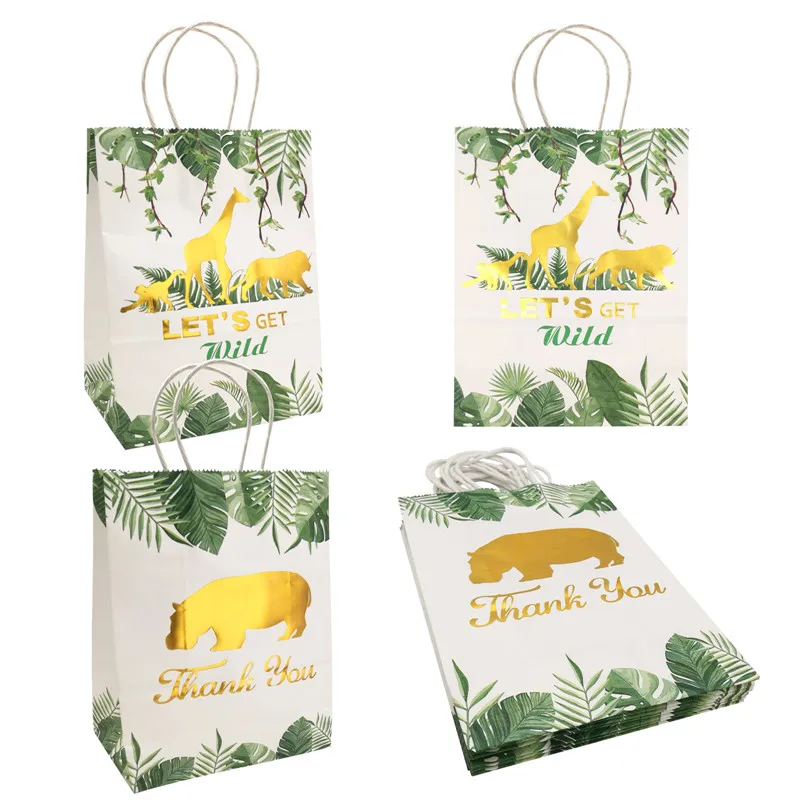 

5Pcs Jungle Animal Monkey Lion Thanks You Paper Gift Candy Bags Kids Happy Birthday Party Wild One Baby Shower Decor Supplies