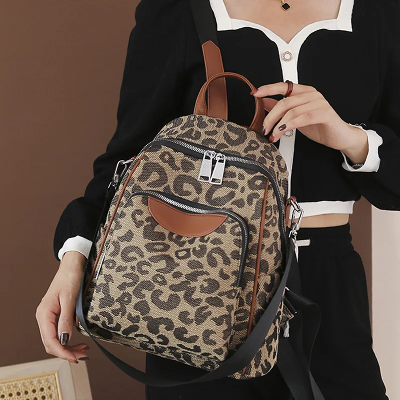 New Designer Backpack Women Shoulder Bag Vintage Leopard Bagpack