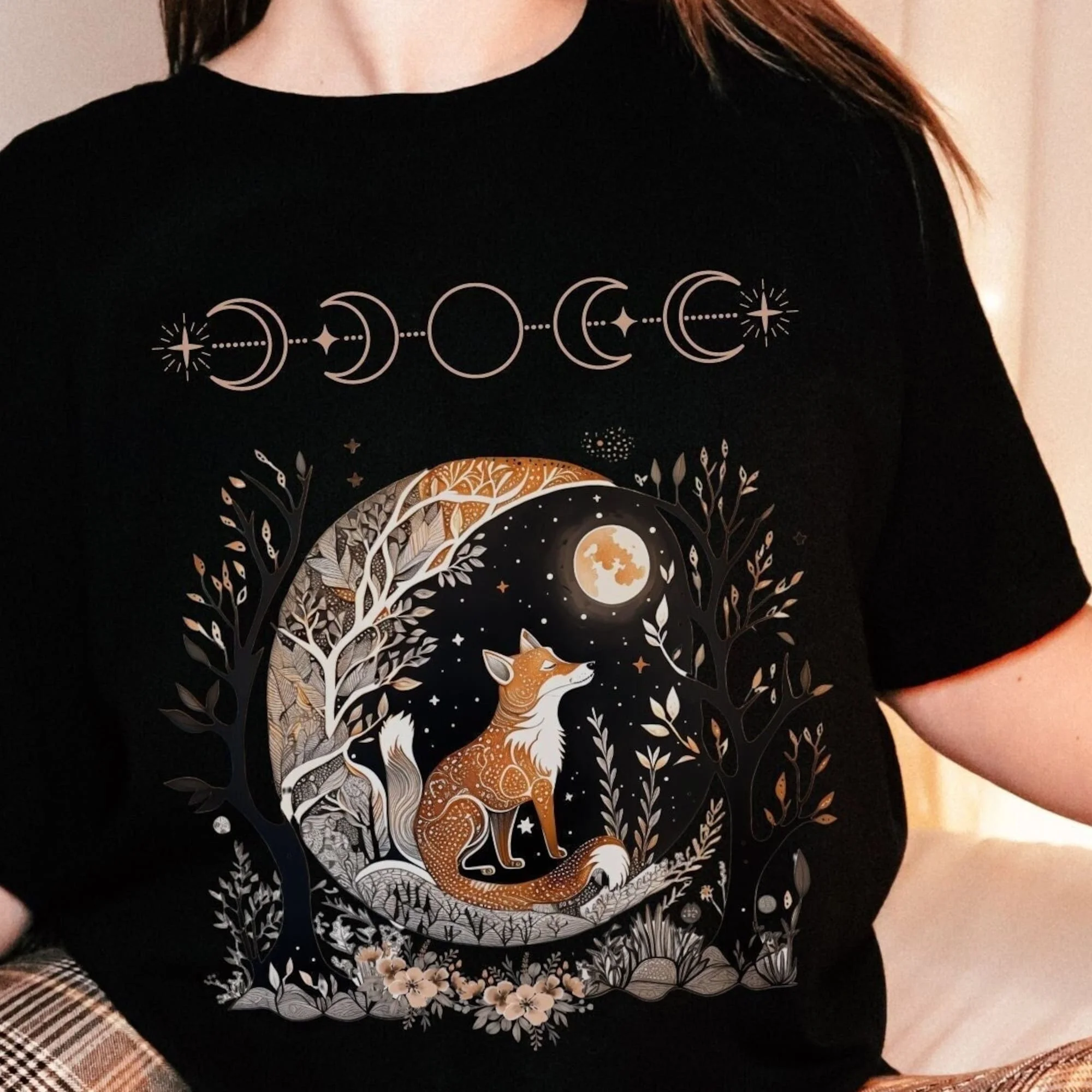 Camicia Wprurighty Moon Tee Goblincore Fox Dark Cottagecore T Whimsiloth Green Witch Nature Foxy