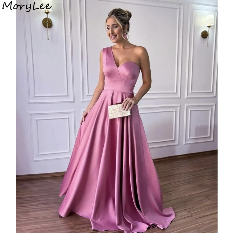 

One Shoulder Bridesmaid Dresses Floor Length A-Line Floor Length Bridesmaid Dresses With Lace Up Back Wedding Party Gowns