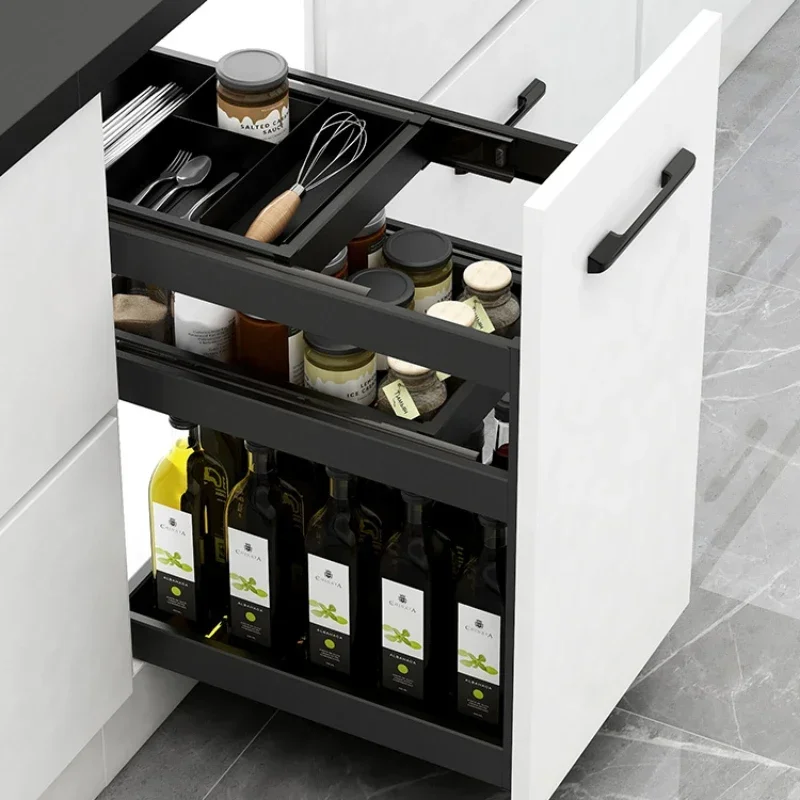 

Kitchen cabinet seasoning basket door drawer cabinet aluminum alloy shelf kitchen base cabinet storage stainless steel seasoning