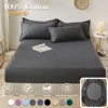 100% Cotton Fitted Bed Sheet with Elastic Band Solid Color Anti-slip Adjustable Mattress Cover for Single Double King Queen Bed 3