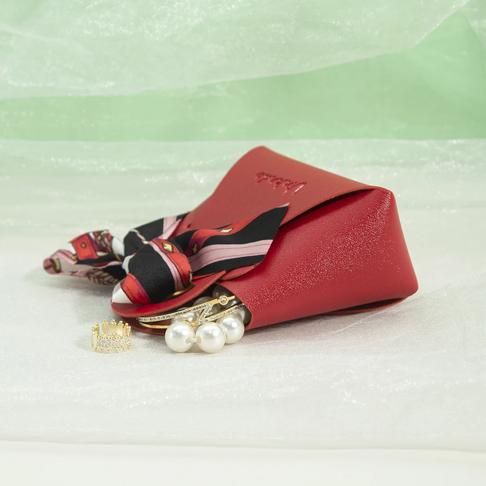 Red Leather DIY Handbag Jewlery Pouches Personalized Logo Birthday Party Candy Packaging Baby Shower Wedding Favors Gift Bag