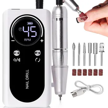 Professional 45000RPM Electric Nail Drill Machine, Rechargeable Low Noise, Nail Sander File for Manicure, Salon Tool 1