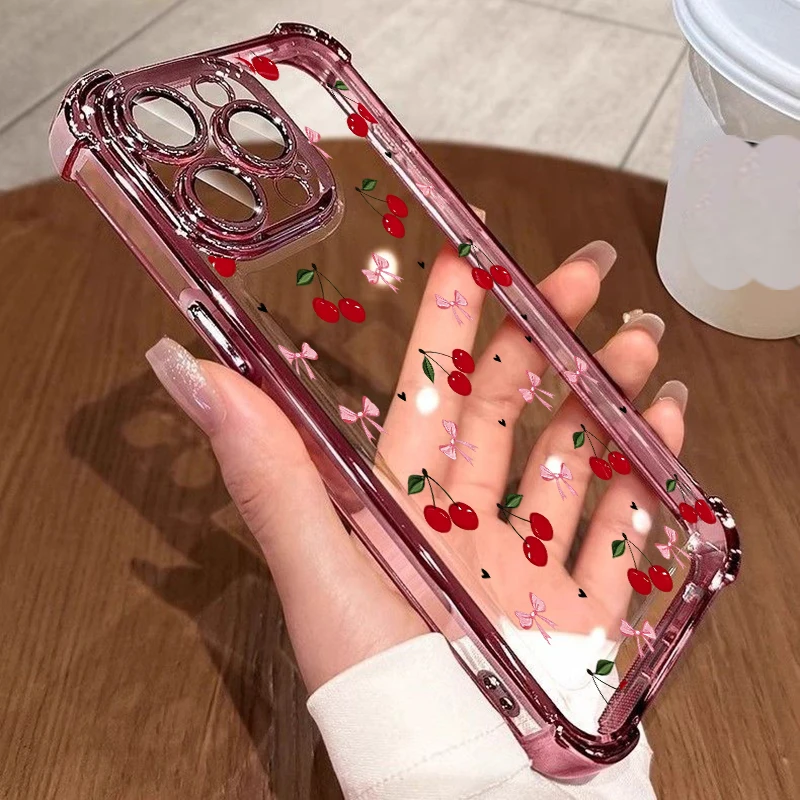 Cute Cherry Bow Tulip Luxury Plating Phone Case Cover