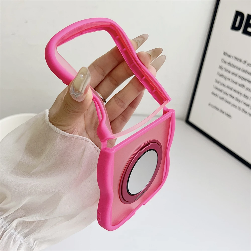 Mirror Rotating Bracket Magnetic Matte Case for Samsung Z Flip 7 6 5 4 3 for Magsafe Shockproof Wave Stand Holder Soft Cover 4