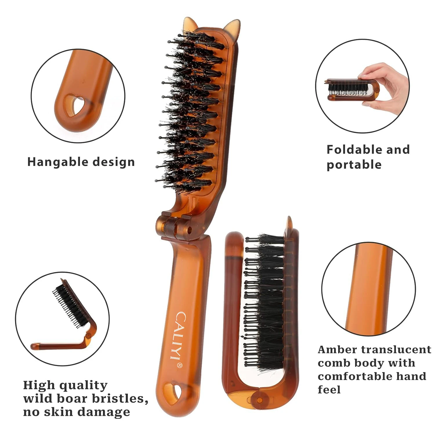 Folding Travel Hair Brush Portable Mini Comb Boar Bristle Hides Hair Gaps Smoothing Styling Tools