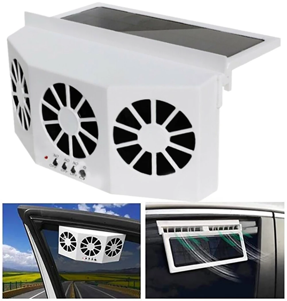 

Solar Powered Car Cool Fan Cooler Air Vent Radiator Three Fans Coolers Auto Ventilation Energy Saving Car-Styling Cooler