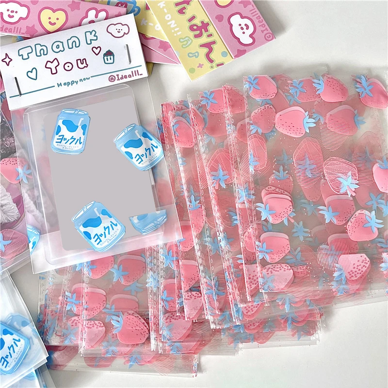 

10PCS Cartoon Card Holder Storage Bags Self Sealing Pouch Photocards Protector Candy Cookie Gift Packaging DIY Cute Milk Box