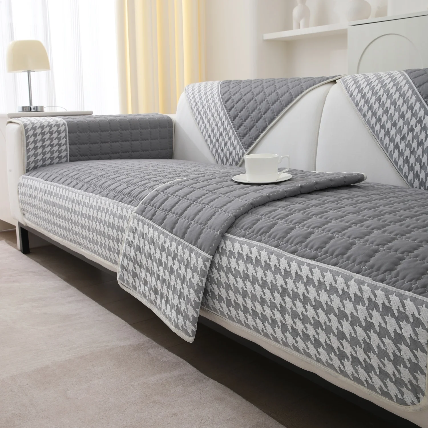 Houndstooth Lace Docor Quilting Sofa Coushion Cover Anti-Slip Sofa Slipcovers for Living Room Couch Seat covers Pet Friendly 6