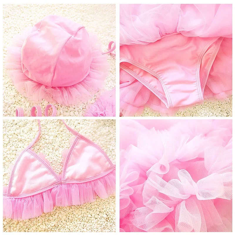 Toddler Girl Fluffy Organza Bikini Set – Suspender Style Swimwear with Skirt for Baby and Big Girls Beachwear Swimwear