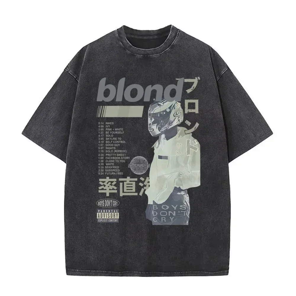 Wash Vintage Rapper Frank Fashion Print T-shirt Gold Pattern T-shirt Men Women Trend Hip Hop T-shirt Men Fashion Casual T-shirt 5