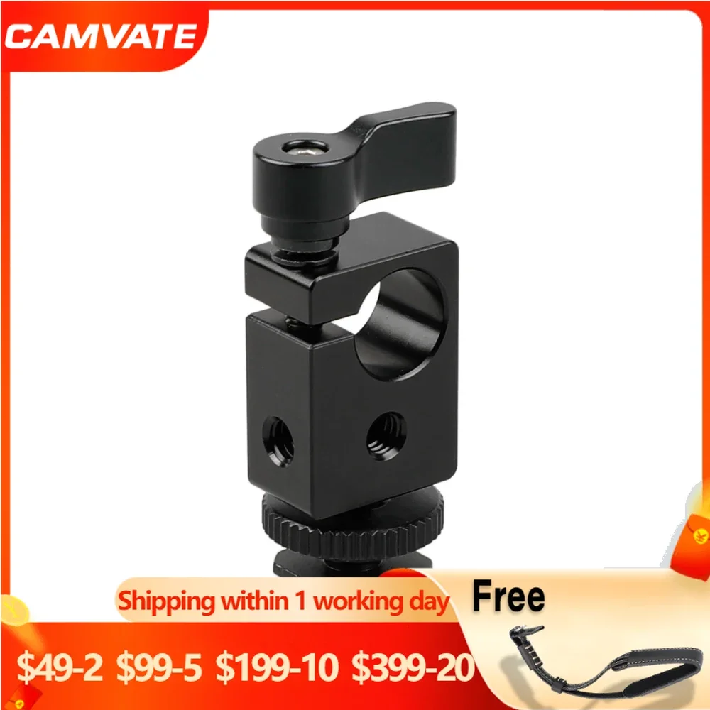 

Camvate Universal Standard 15mm Single Rod Clamp With Hot Shoe Mount For Flashlight /Monitor/LCD Light/Flash/Microphone Mounting