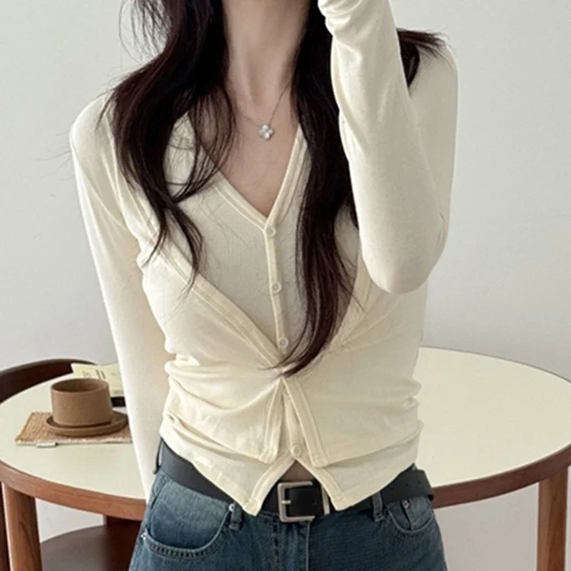 Sexy Hottie Slim Fit Vielseitige Elegante frauen Top Koreanische Dongdaemun Neckholder Langarm T-Shirt Frühling Neue Solide Stricken tees