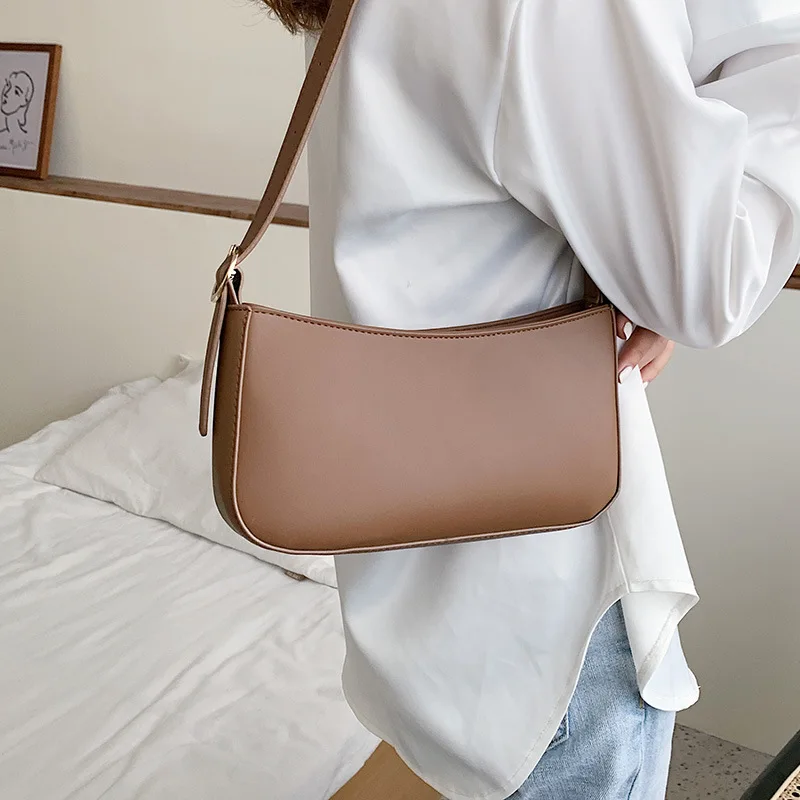 

Cute Solid Color Small PU Leather Shoulder Bags For Women 2022 hit Simple Handbags And Purses Female Travel Totes