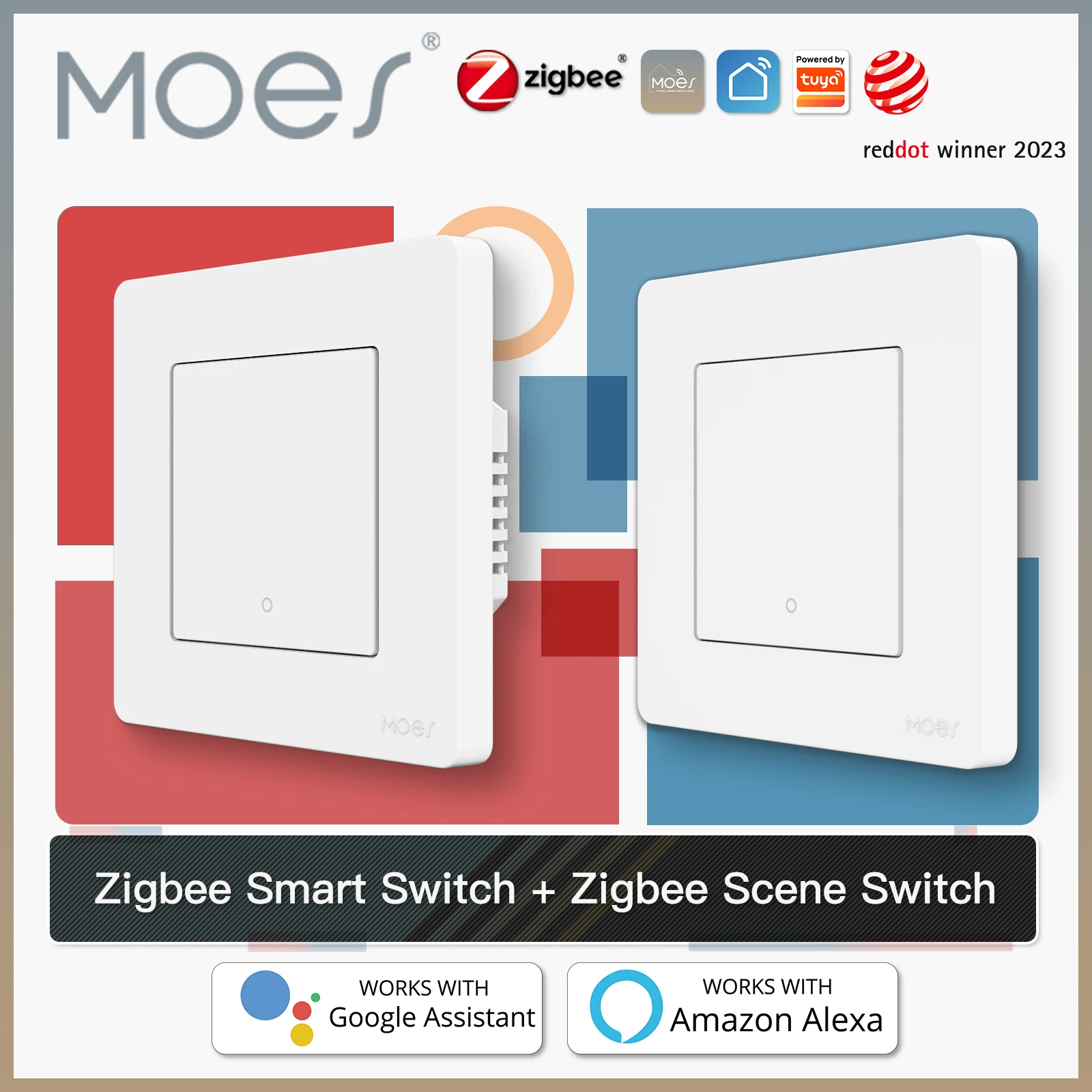 MOES Smart Light Switch Tuya ZigBee Star Ring Series No Neutral Wire No