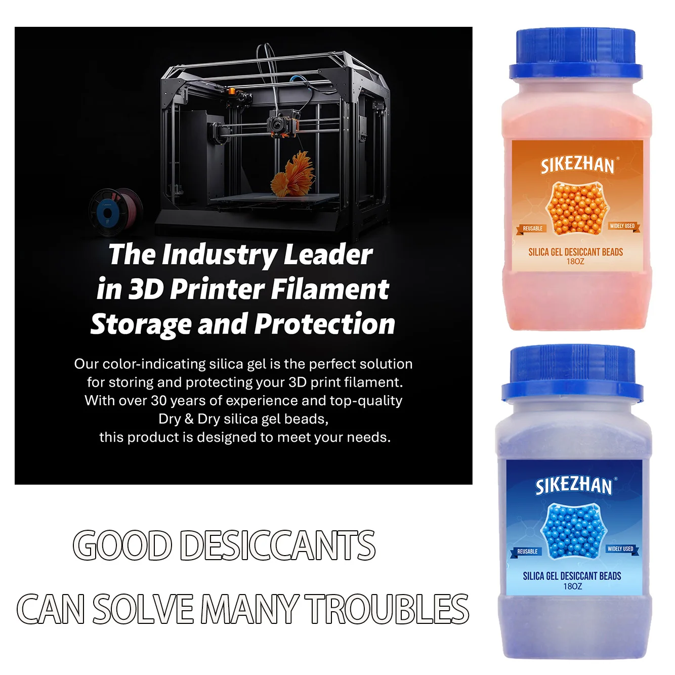 18OZ Waterproof Reusable Silica Gel Beads Bottles Moisture Absorber Electronic Product Desiccant Dehumidifie Blue/orange