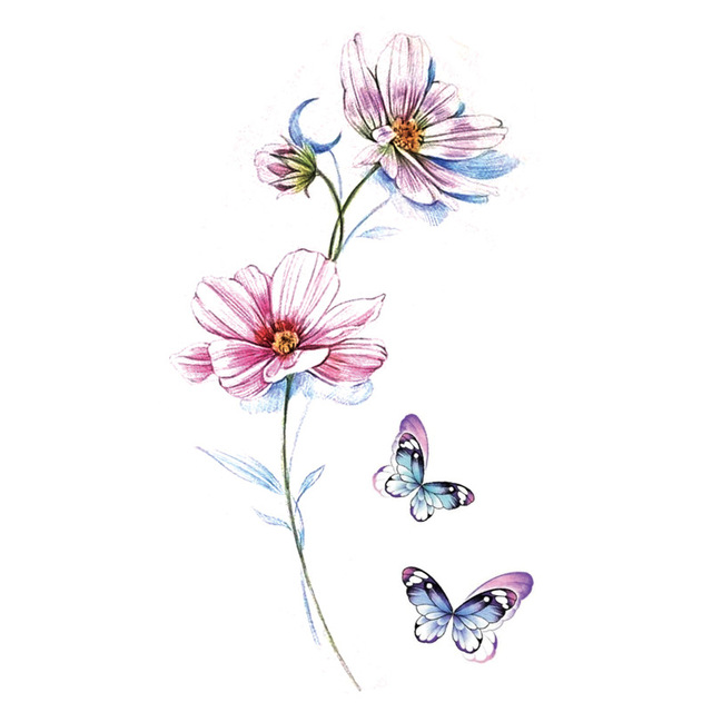 Waterproof Temporary Tattoo Sticker Black Rose Multicolor Butterfly Flower Tattoos Water Transfer Body Art Fake Tattoo